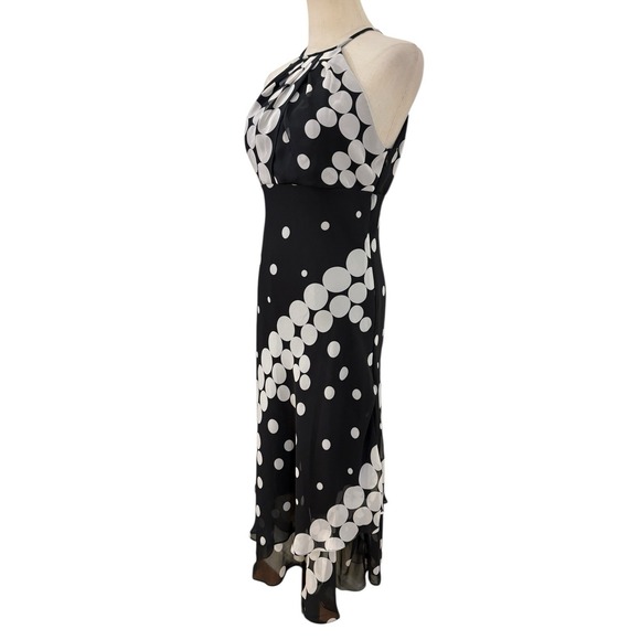 Vtg Y2K Black White Polka Dot Halter Midi Dress Chiffon Preppy Cocktail Sz M - Picture 4 of 6